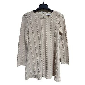 Loveriche Beige Cable-Knit Crew Neck Sweater Dress Women's Size M